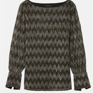 Banana Republic long sleeve boatneck chevron shine Black silver gold Blouse top